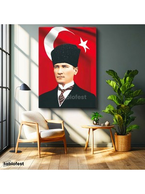 Tablofest Dikey Kanvas Tablo Atatürk Kalpaklı Portre Atatürk Tablosu Ev Ofis Dekoru