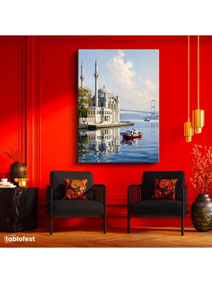 Tablofest Dikey Kanvas Tablo Ortaköy Camii ve Deniz Manzarası Şehir ve Mimari Tablo Ev Ofis Duvar Dekoru