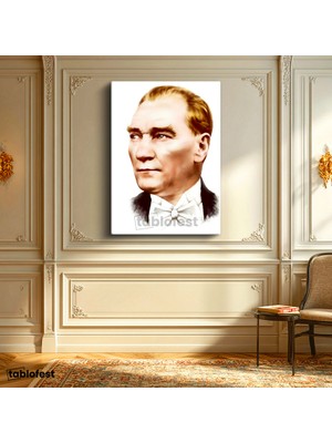 Tablofest Dikey Kanvas Tablo Atatürk Papyonlu Çizim Atatürk Tablosu Ev Ofis Duvar Dekoru