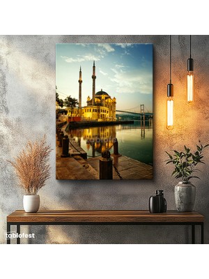 Tablofest Dikey Kanvas Tablo Istanbul Ortaköy Camii ve Köprü Şehir Mimari Tablo Ev Ofis Duvar Dekoru