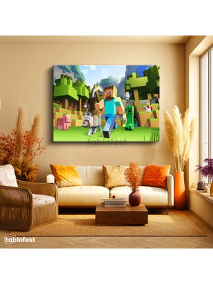 Tablofest Yatay Kanvas Tablo Vahşi Doğada Yaşam Minecraft Tablosu Ev Ofis Salon Duvar Dekoru