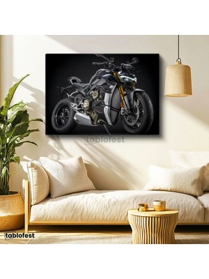 Tablofest Yatay Kanvas Tablo Ducati Streetfighter V4 S Koyu Gri Motosiklet Tablosu Ev Ofis Duvar Dekoru