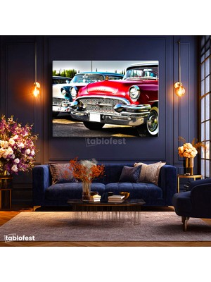 Tablofest Yatay Kanvas Tablo Krom Tamponlu Klasik Buick Araba Tablosu Ev Ofis Duvar Dekoru