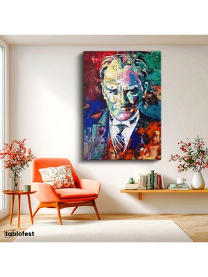 Tablofest Dikey Kanvas Tablo Atatürk Modern Sanat Soyut Portre Atatürk Tablosu Ev Ofis Duvar Dekoru