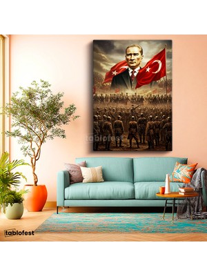 Tablofest Dikey Kanvas Tablo Atatürk Kurtuluş Savaşı Ordu Bayrak Atatürk Tablosu Ev Ofis Duvar Dekoru