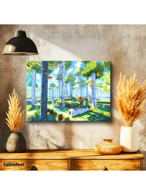 Tablofest Yatay Kanvas Tablo Orman Biyomunda Keşif Minecraft Tablosu Ev Ofis Salon Duvar Dekoru