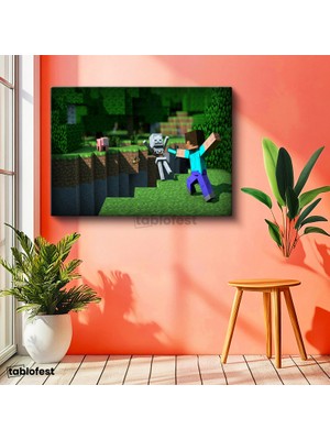 Tablofest Yatay Kanvas Tablo Iskelet Avı Minecraft Tablosu Ev Ofis Salon Duvar Dekoru
