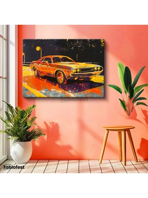 Tablofest Yatay Kanvas Tablo Dodge Challenger Pop Art Illüstrasyon Dodge Tablosu Ev Ofis Duvar Dekoru