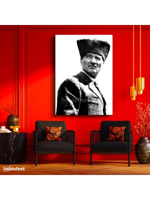Tablofest Dikey Kanvas Tablo Atatürk Kalpaklı Karizmatik Yüz Atatürk Tablosu Ev Ofis Duvar Dekoru