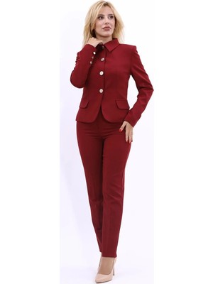 Önder Özsoy Peplum Ceket & Boru Paça Pantolon Takım-Bordo - 1054510