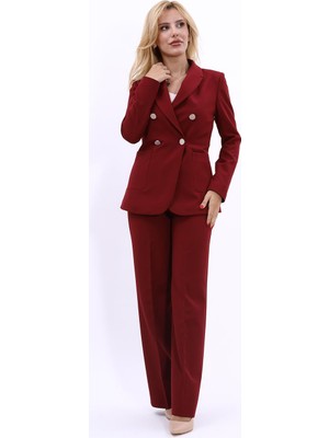 Önder Özsoy Erkek Yaka Torba Cepli Klasik Ceket &  Bol Paça Pantolon-Bordo - 1062520