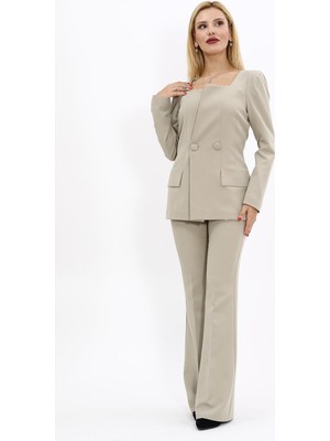 Önder Özsoy Kare Yaka Ceket & İspanyol Paça Pantolon-Bambu - 1075530