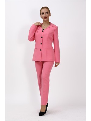 Önder Özsoy Erkek Yaka Yelek Ceket & Dar Paça Pantolon-Pembe - 1076510