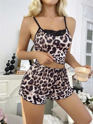Hace Bazaar Leopar Desenli Şortlu Gecelik Pijama Takımı 6662