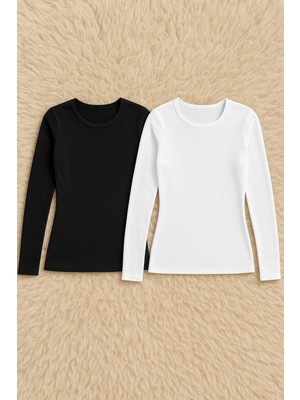 QKK Kadın Pamuklu Likralı Uzun Kol Penye 2'li Atlet Q6K0K2T3KA