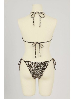 Hace Bazaar Kadın Siyah ve Leopar Detaylı Yandan Bağlamalı Bikini Takımı