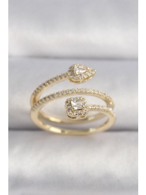 Shopwave Pirinç Gold Renk Zirkon Taşlı Ok Model Vıp Seri Kadın Yüzük