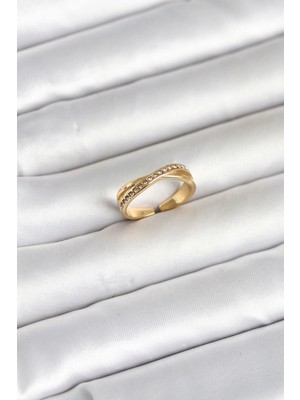 Shopwave 316L Çelik Gold Renk Zirkon Taşlı Kadın Yüzük