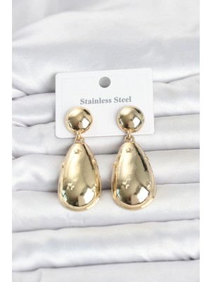 Shopwave 316L Çelik Gold Renk Damla Model Kadın Küpe