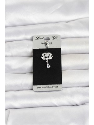 Shopwave 316L Cerrahi Çelik Zirkon Taşlı Kanatlı Model Göbek Piercing