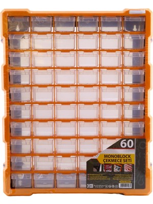 Uravas Store BADEM10 Vida Dübel Civata Kutusu Bölmeli Avadanlık Monoblok Çekmeceli 60'lı Takım Çantası Plastik Organizer