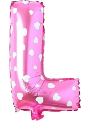 Uravas Store L Harfi 16 Inç Pembe Kalpli Renk Folyo Balon 36 cm (Pembe)