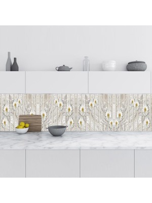Uravas Store Mutfak Tezgah Arası Folyo Fayans Kaplama Folyosu Beyaz Papatya 60X500 cm