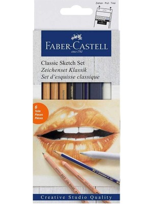 Uravas Store Faber-Castell Klasik Sketch Seti 6 Parça, Goldfaber 2b Kalem, Pitt Monochrome, Pitt Pastel, Karıştırma Kalemi