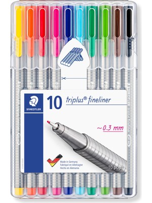 Uravas Store Staedtler 334 SB10 Triplus Üçgen Fineliner 0.3 mm 10'lu Set