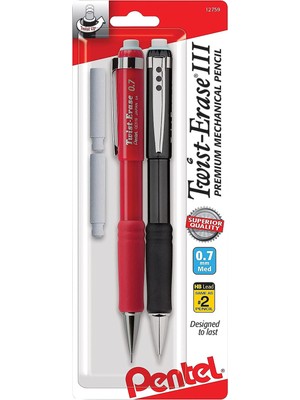 Uravas Store Pentel® Twist-Erase® Iıı Mekanik Kalemler, 0,7 Mm, Çeşitli Varil Renkleri, 2'li Kalem Paketi