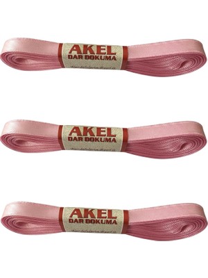 Akel Dar Dokuma Toz Pembe Saten Kurdele - 1 Cm. x 10 Metre - 3 Adet
