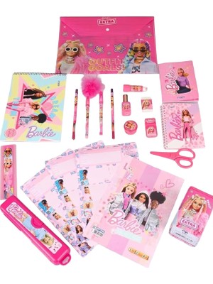 Uravas Store Barbie Lisanslı 21 Parça Okul ve Kırtasiye Seti, Pembe