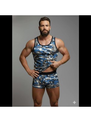 Hace Bazaar Erkek Kamuflaj Tank Top Boxer Iç Çamaşır Takımı