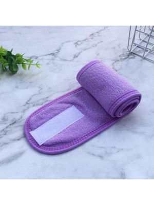Uravas Store Tekstil Havlu Saç Bandı Cırt Bantlı Makyaj Bandı Sporcu Saç Bandı. (Mor)