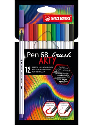 Uravas Store Stabılo Pen 68 Brush Arty - Premium Keçeli Kalem - 12'li Paket - Çeşitli Renkler