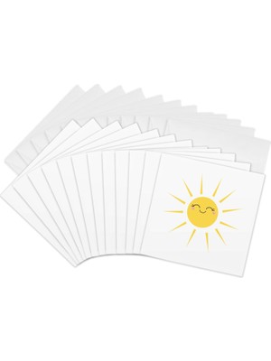 Uravas Store 3drose Gülümseyen Mutlu Güneş - Sevimli Kawaii Sarı Güneşli Gülen Yüz - Beyaz Üzerine Yazlık Güneş Işığı - Tebrik Kartları, 15 x 15 Cm, 12'li Set (GC_113063_2)