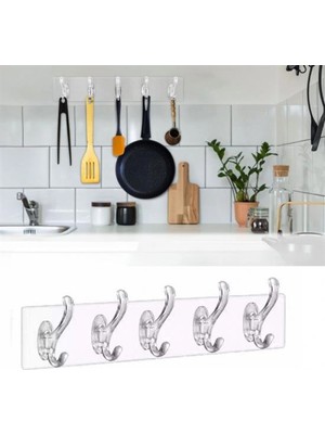 Hace Bazaar 5'li Güçlü Yapışkanlı Şeffaf Duvar Askısı Banyo Mutfak Düzenleyici Pratik Askılık (4887)