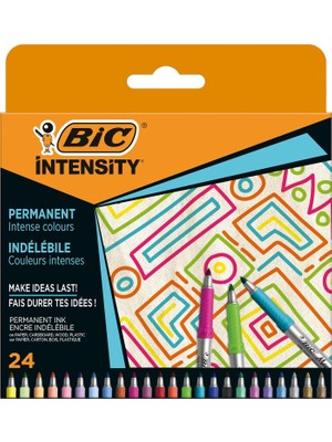 Uravas Store Bıc Intensity Permanent Kalıcı Markör 24'lü Kutu, 24 Canlı Renk, Kauçuk Tutaç, Hızlı Kuruma, Hafif Koku