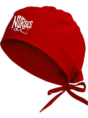 Uravas Store Unisex Kırmızı Nurses Temalı Hastane Bonesi
