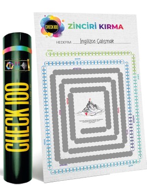 Uravas Store CHECK100 Kazınabilir Zinciri Kırma Posteri, Hedef Zinciri Kırma Kazı Kazan Posteri, Kişisel Gelişim Hediyesi, Zinciri Kırma, Hedefli Poster, Kişisel Gelişim Posteri
