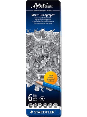Uravas Store Staedtler 100 G6 Mars Lumograph Kursun Kalem 6'lı Metal Kutuda 8b, 7b, 6b, 4b, 2b, Hb