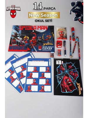 Uravas Store Spiderman Lisanslı 14 Parça Kırtasiye Seti, Çıtçıt Dosya, Okul Etiketi, Bloknot, Kurşun Kalem, Kırmızı