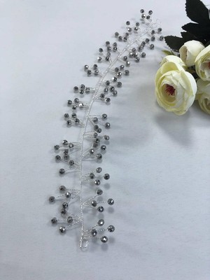 Uravas Store Gümüş Rengi Kristalli Saç ve Türban Aksesuarı