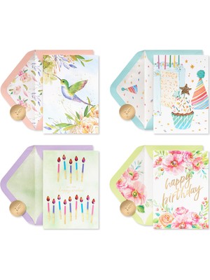 Uravas Store Papyrus Kutulu Doğum Günü Kartı Çeşitleri, Çiçekli ve Mumlar (4 Sayımlı)