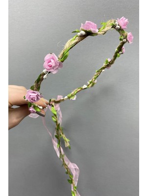 Uravas Store Pembe Kağıt Güllü Yapraklı Nedime Tacı ve Hediyelik Çocuk Tacı