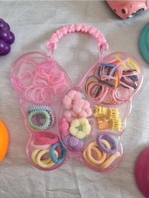 Uravas Store Kız Çocuk Kutulu Toka Seti Pembe Kelebek Çocuk Toka Perma Lastik Tokalar Penye Tokalar