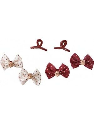 Uravas Store Kapibaralı Kıskaç Toka 6’lı Set (4 + 2 Kıskaç Toka) Bordo-Krem Rengi Mix – Sevimli Figürlü Saç Klipsi