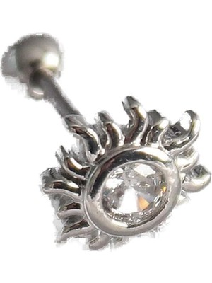 Uravas Store 316L Çelik Gümüş Renk Zirkon Taşlı Güneş Tragus Piercing - TJ-PR1279