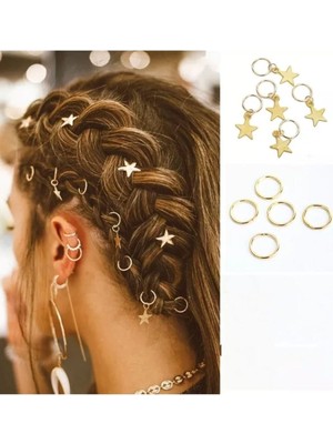 Uravas Store Gold Stars Saç Küpesi Toka Seti