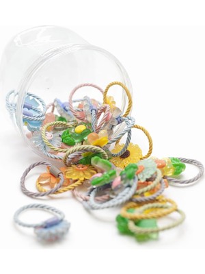 Uravas Store Çiçek Figürlü Renkli Saç Lastiği Seti, Twisted Rope Bantlı, Kız Çocukları Için, Plastik Kavanozda